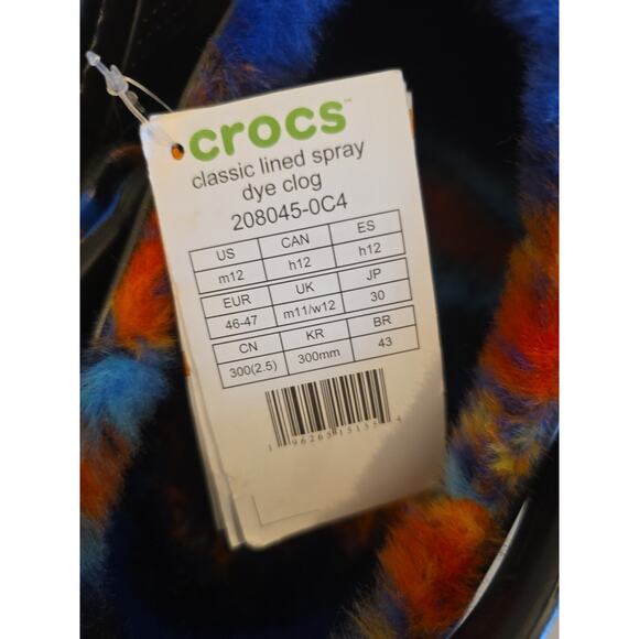 MEN\'S CROCS BLACK/MULTI CLASSIC FAUX FUR LINED SPRAY DYE CLOG OUTDOOR Sz 12 NWT main image 9